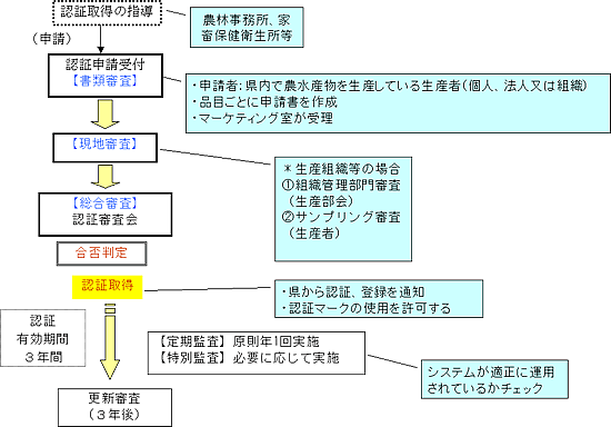 申請・審査・認証取得・更新の流れの図